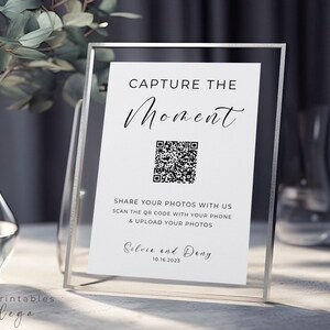 Modello Canva per libro degli ospiti fotografico minimalista, Segno di matrimonio con codice QR, Condividi le tue foto, Cattura l'amore, Download istantaneo, CANVA, PB001