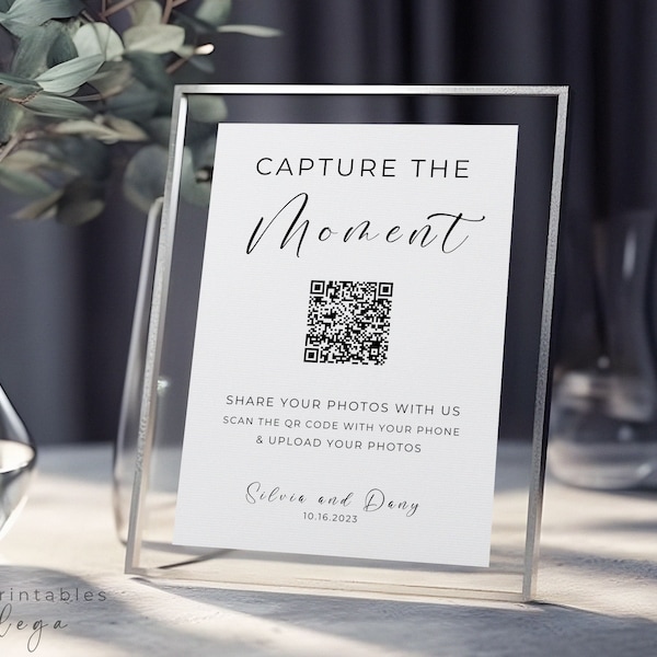 Minimalist Photo Guest Book Canva Template, QR Code Wedding Sign, Share your Photos, Capture the Love,  Instant Download, CANVA, PB001