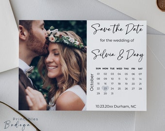 Calendar Save the Date CANVA Template, Instant Download, Wedding Save the Date cards with photos, Personalized cards, PB001