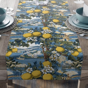 Amalfi Coast Theme Table Runner | Luxurious Dining Table Decor | Lemon Floral Print Runner Table | Home Decor | Table Setting