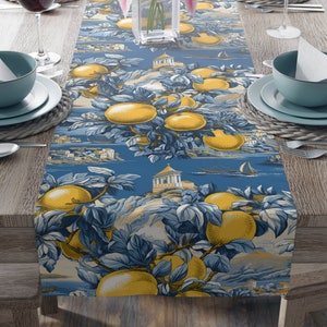 Italian Coastline Amalfi Coast Design Table Runner | Kitchen Dining Table Decor | Lemon Print Runner Table | Home Decor | Table Setting