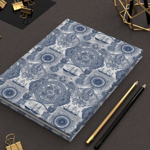 Stylish Nautical Blue Sailboats Hardcover Journal Matte | Lined Journal | Writing Notebook |Daily Journal Writers Notes