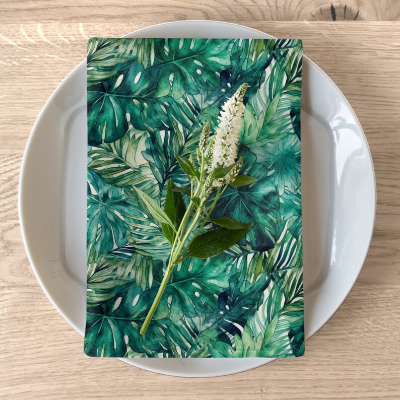 Coastal Chic Set of 4 Cloth Napkins Dark Jungle Tropical Cloth Napkins