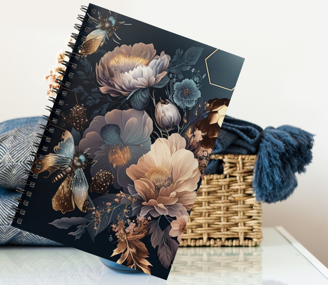 Stunning Dark Floral Print Spiral Notebook Journal With Lined Pages ...