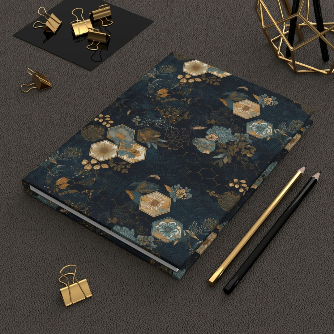 Stunning Dark Blue Honeycomb Floral Hardcover Journal Matte, Lined ...
