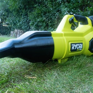 May include: A yellow and black cordless leaf blower with a RYOBI 40V HP logo. The blower is on a bed of green grass.