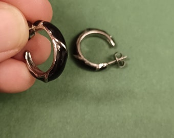 Mini Black and Silver Hoop Earrings vintage