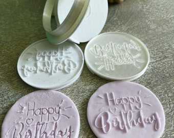 Print@Home Happy Birthday Cookie Stamp Set - Cupcakes - Fondant Icing Stamp - Embosser Debosser STL Download