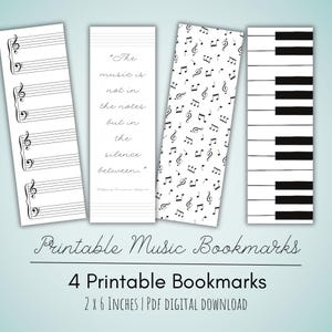 Printable Music Bookmarks | 4 bookmarks | Print on US Letter