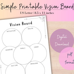 Simple Printable Vision Board | pdf Digital Download | Print and Use | Ink Friendly | Goal Setting