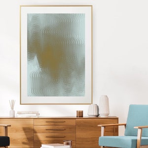 Exquisites luftiges digitales Kunstwerk - ""Golden Waves""." Farben: Gold und Aquamarin.
