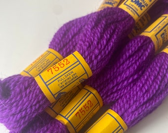 Vintage Wool Tapestry Yarn - 5 Skeins - Laine Divisible Floralia DMC - 100% Wool - needlepoint, embroidery - bright purple