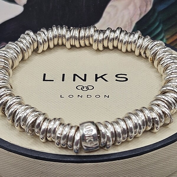 Pristine Links of London Sweetie Bracelet, Sterling Silver, Stamped, Hallmarked, Restrung, LARGE Size