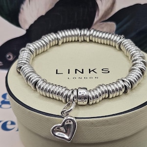 Superb Links of London Sterling Silver Sweetie Bracelet with Thumb Print Heart Charm, Hallmarks, Stamps, 60g, RESTRUNG, Medium Size