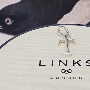 Lindo Links of London Letra 'T' Charm para Pulseira ou Colar, Prata Esterlina, Carimbado, Contrastado, Ótimo Estado