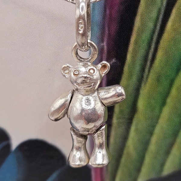 Charmant ours en peluche Links of London avec bras et jambes articulés ! Argent sterling, estampé, poinçonné, FABULEUX !