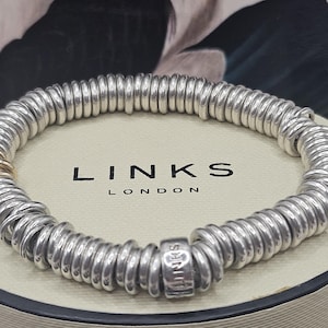 Vintage Links of London Sweetie Bracelet with 5 Rolled Gold Rings, Sterling Silver, Hallmark, 58g, Medium Size, Good  Preloved Condition