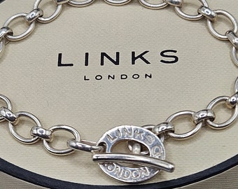 Genuine Links of London Sterling Silver Classic T Bar Bracelet, 19.5cms, Hallmarked, Lovely Condition