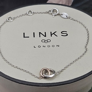 Links of London 20/20 Bi-Metal Mini Interlocking Rings Bracelet, Sterling Silver, 18k Rose Gold Vermeil, Hallmark, 19cms, Eternity Gift