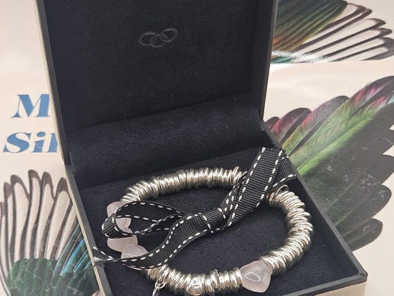 Exceptional Links of London Sweetie Candy Hearts Bracelet, Sterling Silver, Rose Quartz, Hallmark, Restrung, PRISTINE, Medium Size View 2