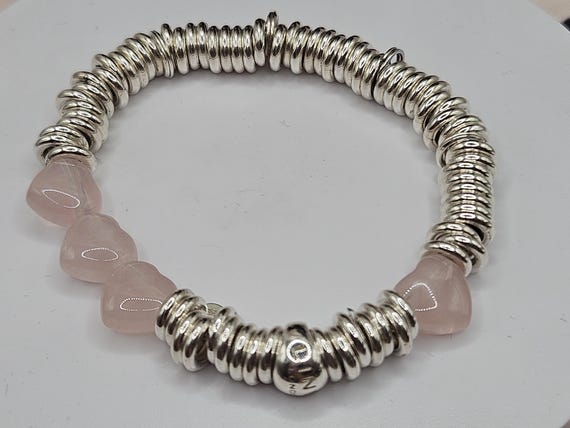 Exceptional Links of London Sweetie Candy Hearts Bracelet, Sterling Silver, Rose Quartz, Hallmark, Restrung, PRISTINE, Medium Size View 4