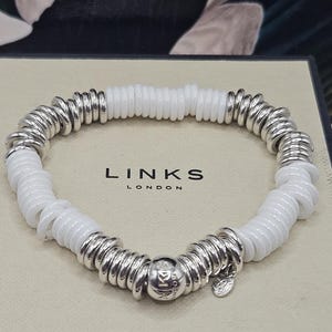 Rare Links of London Sterling Silver & White Ceramic Sweetie Core Bracelet, Hallmark, Restrung, Medium Size, TOP CONDITION, Xmas Gift