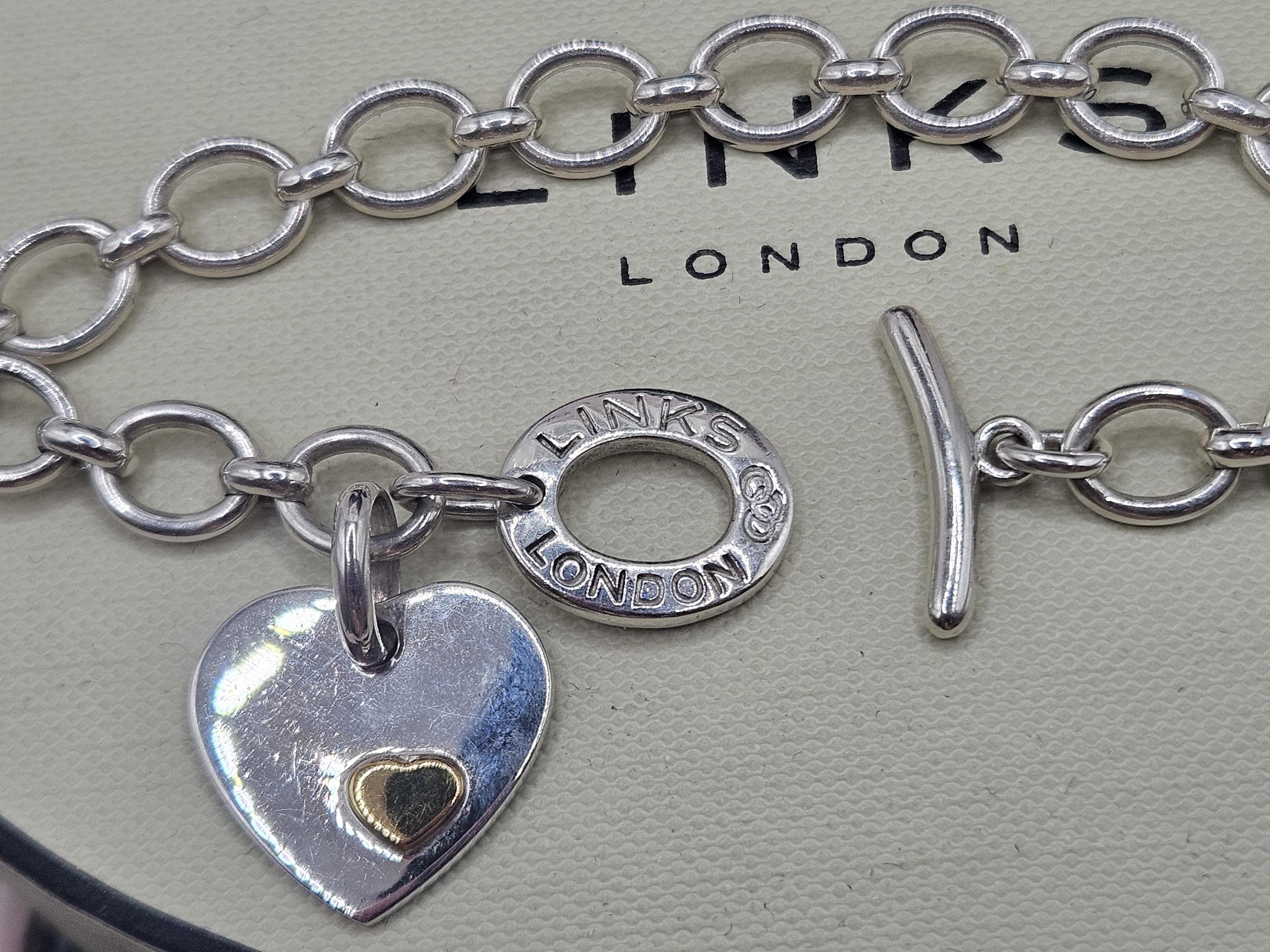 Stunning Links of London Classic T Bar Necklace + Heart Charm With