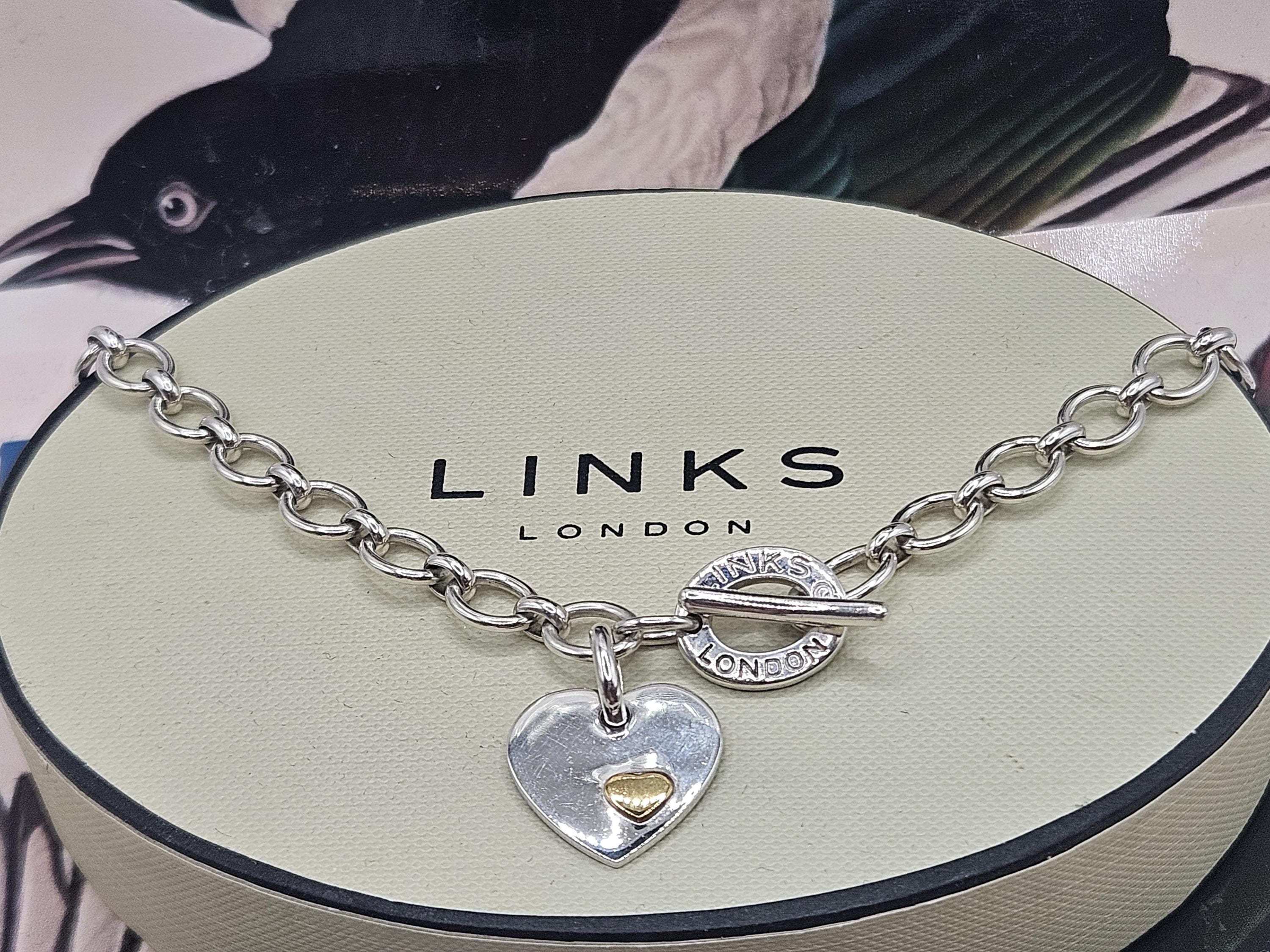 Stunning Links of London Classic T Bar Necklace + Heart Charm With
