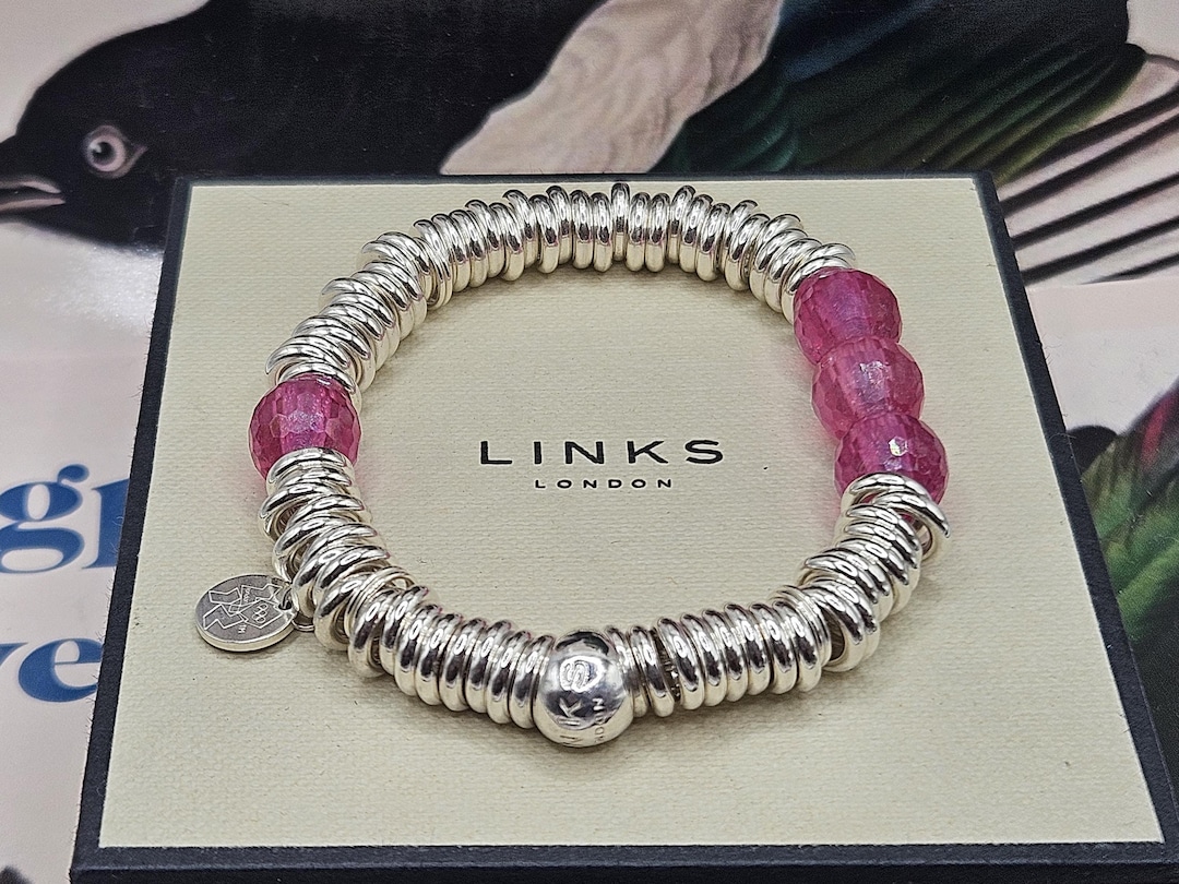 Stunning Links of London Sweetie Core Bracelet, Pink Crystal Beads