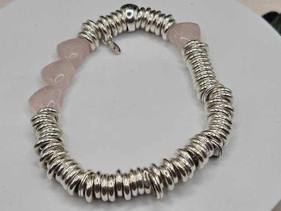 Exceptional Links of London Sweetie Candy Hearts Bracelet, Sterling Silver, Rose Quartz, Hallmark, Restrung, PRISTINE, Medium Size View 6