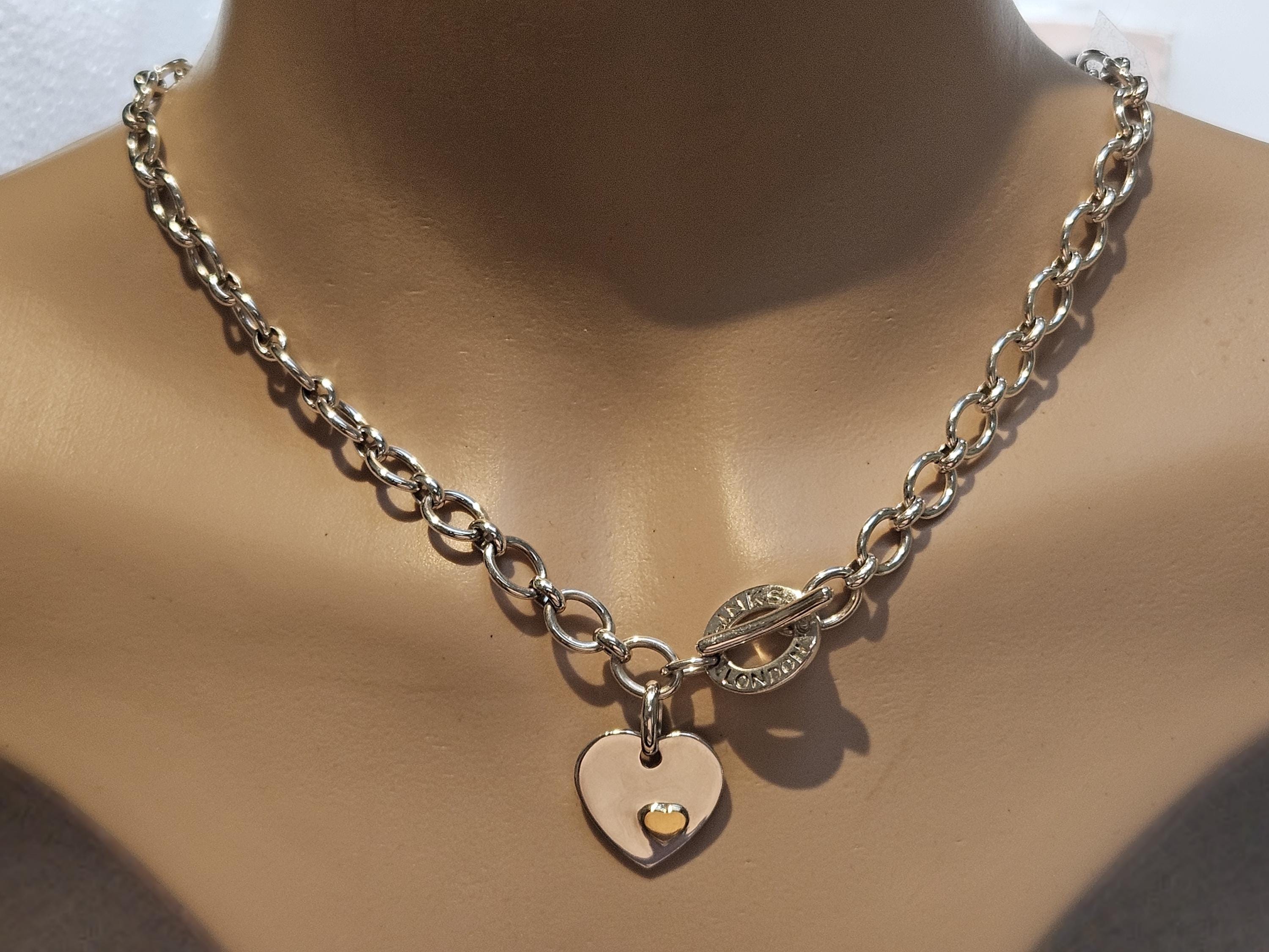 Stunning Links of London Classic T Bar Necklace + Heart Charm With