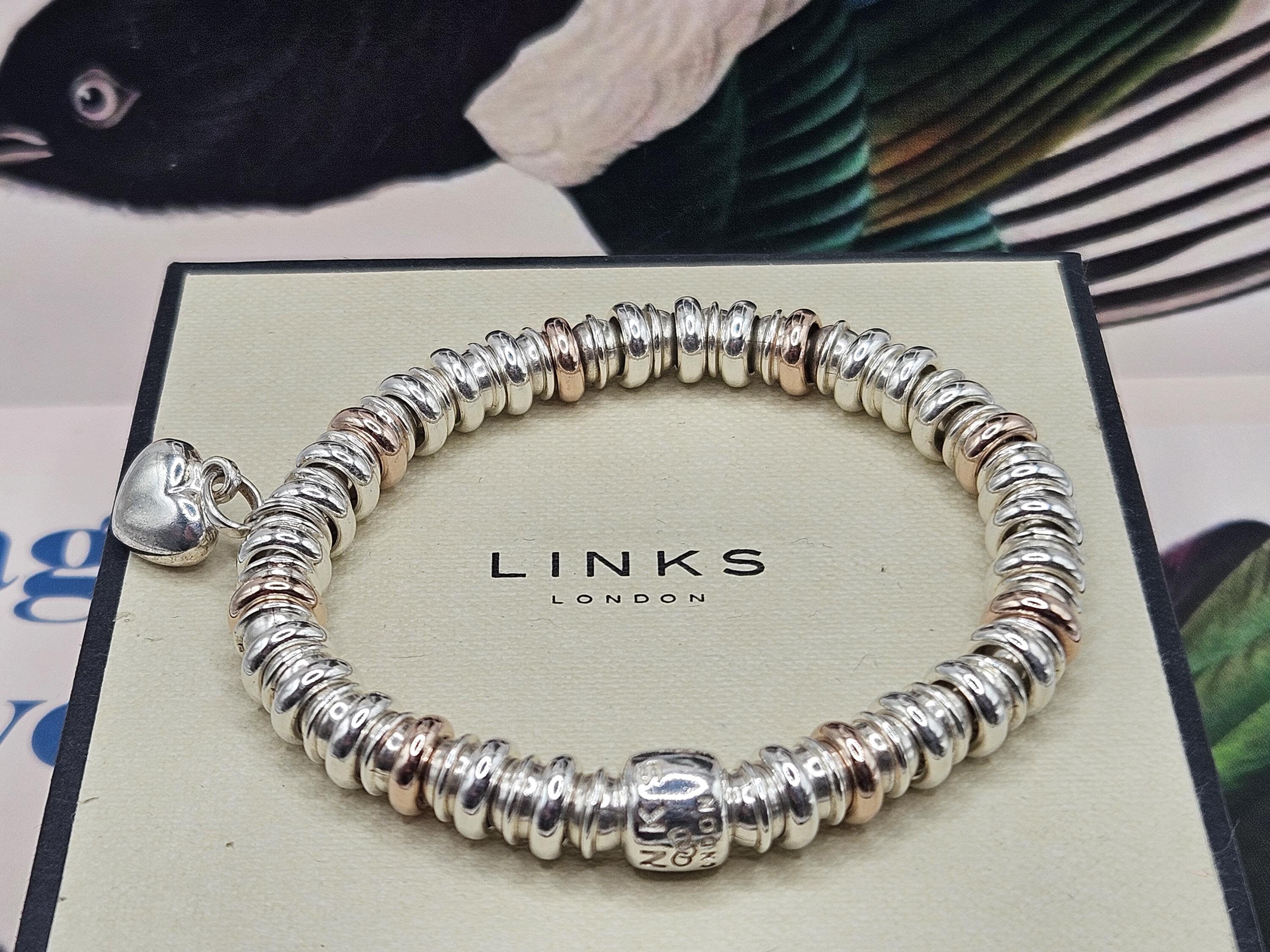 Links of London Sweetheart Bracelet Sterling Silver and 18k Rose Gold Rings Mini Heart Stamped S925 Medium Size IMMACULATE CONDITION Etsy