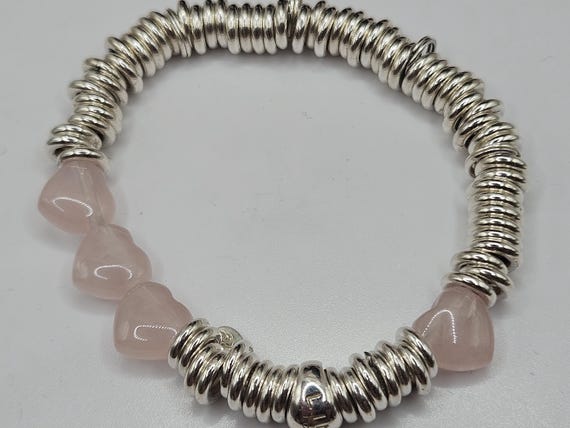 Exceptional Links of London Sweetie Candy Hearts Bracelet, Sterling Silver, Rose Quartz, Hallmark, Restrung, PRISTINE, Medium Size View 5