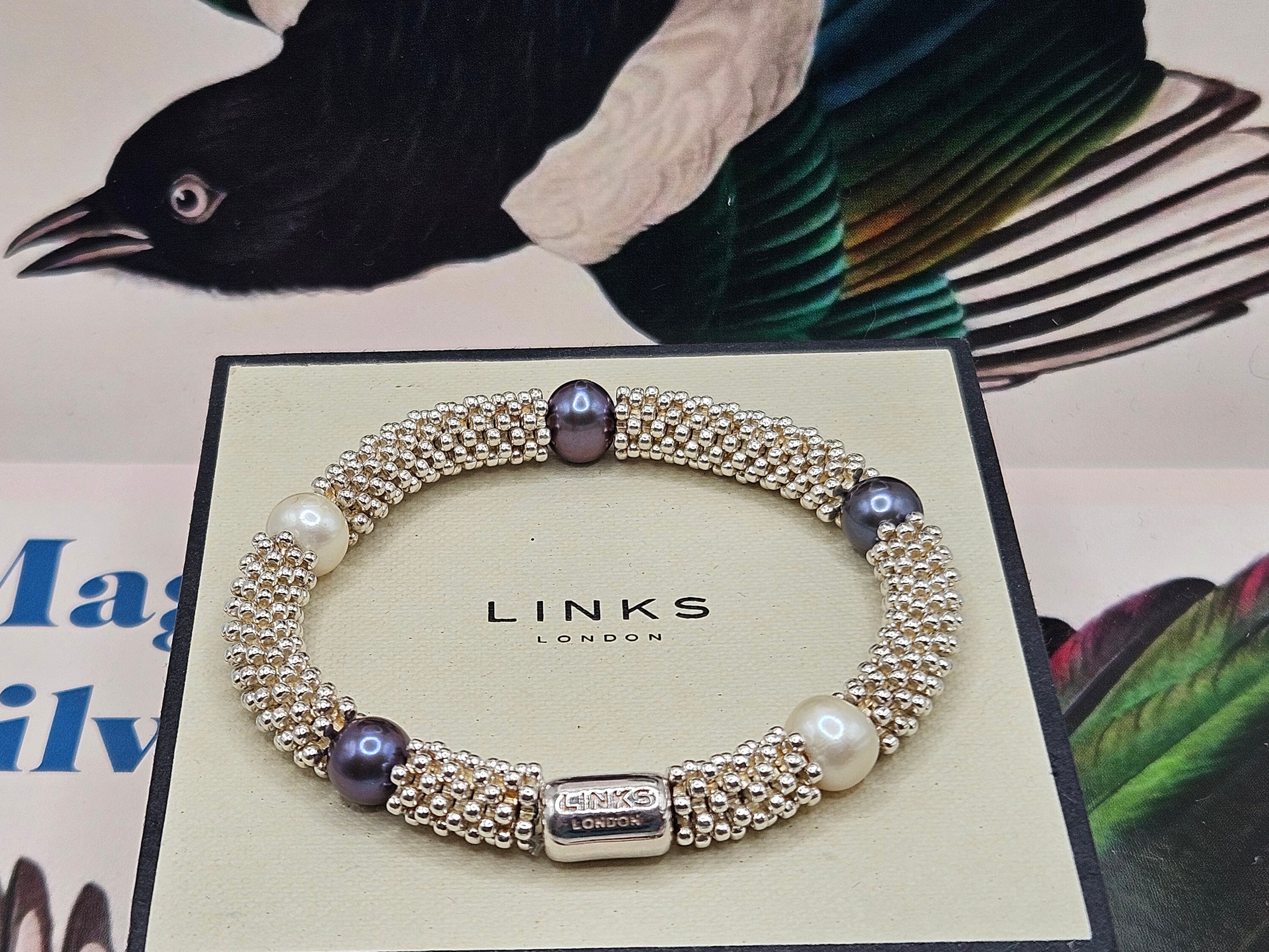 Stunning Links of London Effervescence Star Silver Black white Pearl Bracelet Stamp Hallmark RESTRUNG Medium TOP CONDITION Etsy Canada