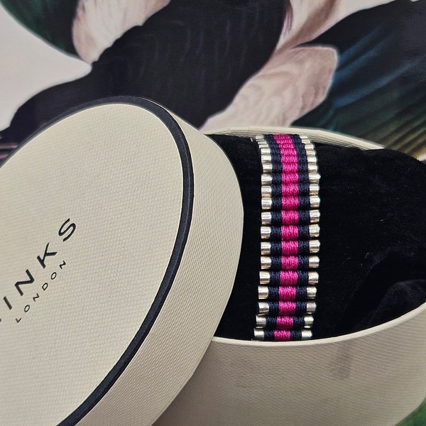 Gorgeous Links of London Pink/Navy Friendship Bracelet, 39 Handcrafted Bars, Hallmarked, Stamped, Super Condition, STUNNING!