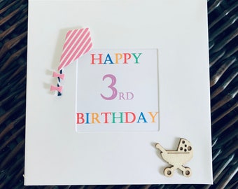 3rd birthday, happy 3rd birthday, girl, daughter, sister, granddaughter, niece, cousin, god-daughters 3rd birthday, square card