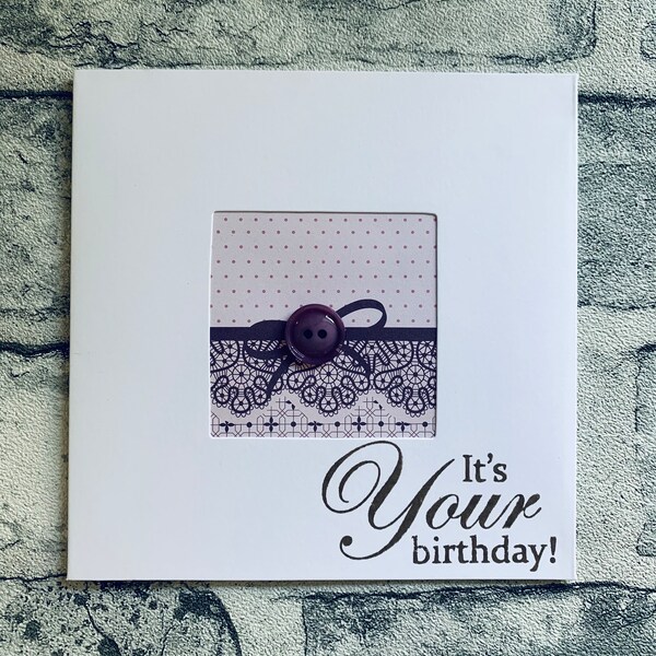 Happy Birthday | Greeting card | Handmade | Square | Blank | Floral | Button | Unique | Flowerlet