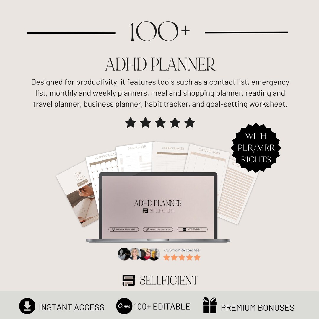 ADHD Digital Planner With PLR and Mrr, Undated ADHD Planner, iPad ...