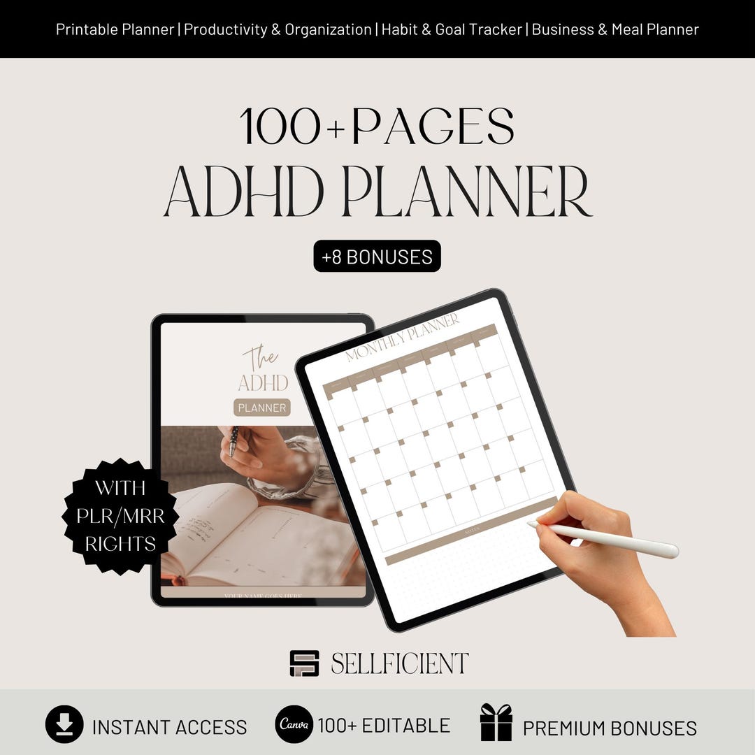 ADHD Digital Planner With PLR and Mrr, Undated ADHD Planner, iPad ...