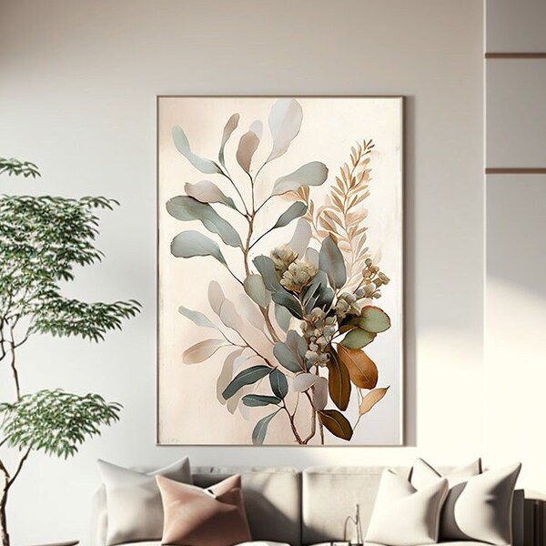 Oil Painting Vintage Botanical, Neutral Botanical Beige, Printable Wall Art Prints, Home Decor, Downloadable Digital Download