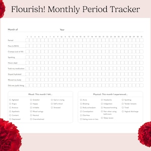 Afdrukbare periode- en maandelijkse cyclustracker/dagboek: bloei! Tracker