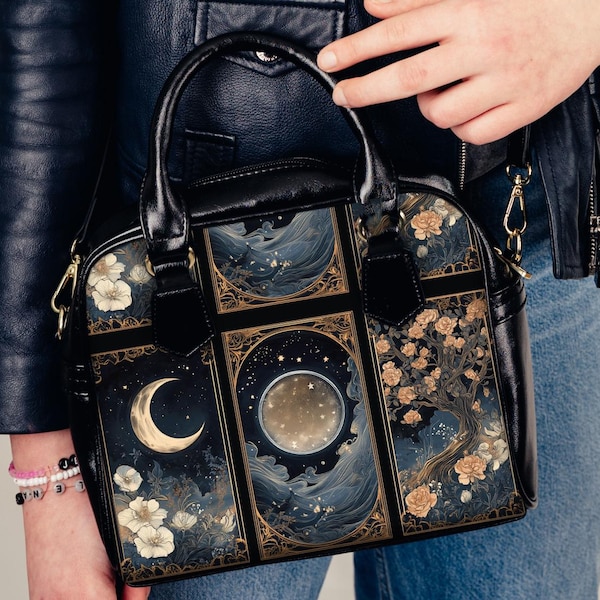 Celestial Lunar Art Nouveau Tarot Card Shoulder Handbag Elements Witch Mousepad Occult Magic Tree of Life occult witchy Purse Gift Vintage