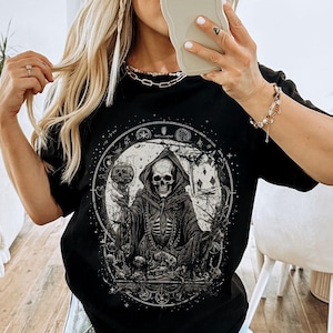 Gothic Witchcraft Shirt Witchy Death Tarot Card Celestial Magical Tshirt Grunge Goth Pagan Mystic Tee Tattoo Design Dark Academia Halloween