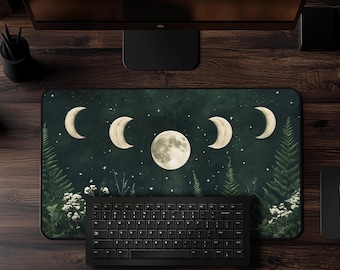 Celestial Gothic Desk Mat Moon Phase Vintage Lunar Mousepad Eclectic Aesthetic Mousepad Stars Desk Decor Dark Academia Cottagecore Deskmat