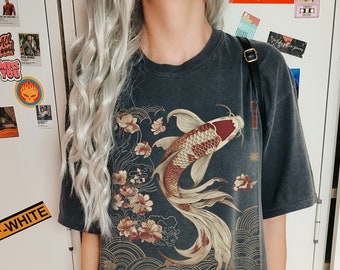 Vintage Japanese Koi Fish Tshirt Nautical Animal Asian Shirt Art Nouveau Japan Top Koi Pond Tee Urban Unisex Spring Shirt Tokyo Style