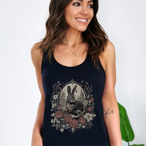 Whimsical Vintage Victorian Woodland Rabbit Womens Tank Top Old Nature Tree Shirt Forest core Cottage T Cute Goblincore Botanical Racerback