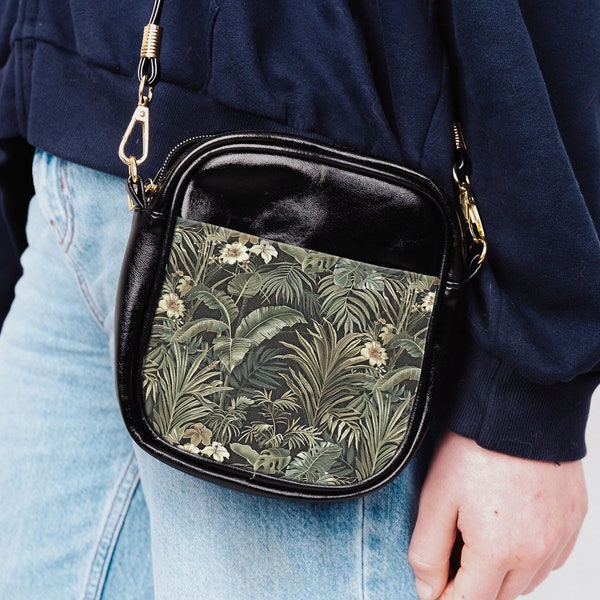 Vintage Boho Green Jungle Sling Bag Tropical Palm Monstera Retro Crossbody Purse Wallet Plant Botanical Leaf Shoulder Bag Nature Forest Styl