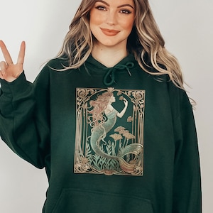 Victorian Mermaidcore Vintage Mermaid Hoodie Mystical Sea Creature Fantasy Shirt Retro Art Deco Sweater Art Nouveau Top The little mermaid