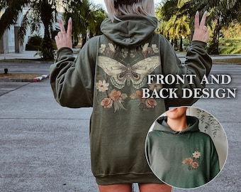 Boho Moth Cottage Core Hoodie Vintage Art Nouveau Streetwear Sweater Goblincore Trendy Whimsigoth Gothic Butterfly Entomology Top Girlfriend