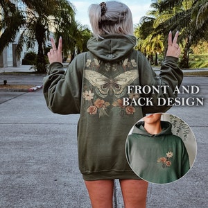 Boho Moth Cottage Core Hoodie Vintage Art Nouveau Streetwear Sweater Goblincore Trendy Whimsigoth Gothic Butterfly Entomology Top Girlfriend